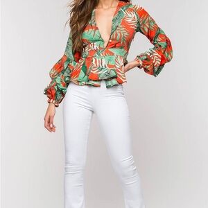 Fermina Plunge Neck Top Feminine Dressy Statement Top | S |